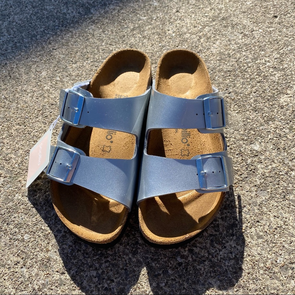 Arizona Metallic Silver Birkenstocks